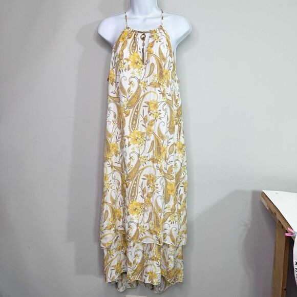 Mlle Gabrielle Dress Womens Extra Large Yellow Sleeveless Paisley Pattern Maxi - Picture 8 of 10